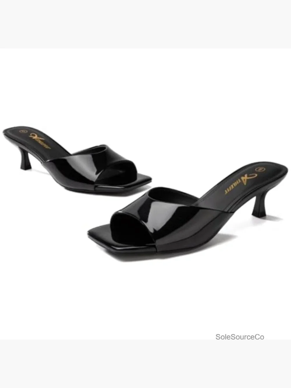 Kitten Heels Square Open Toe Low Heels Comfortable Slip On Slides